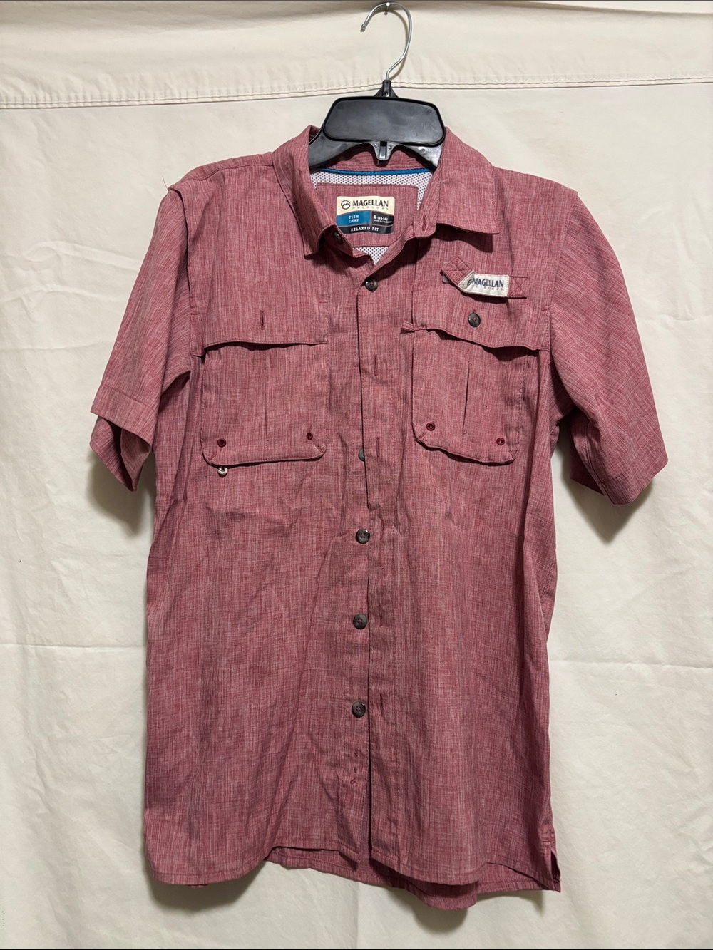 Magellan Outdoors Youth Boys Short Sleeve Button-Down Shirt - Maroon Size Large